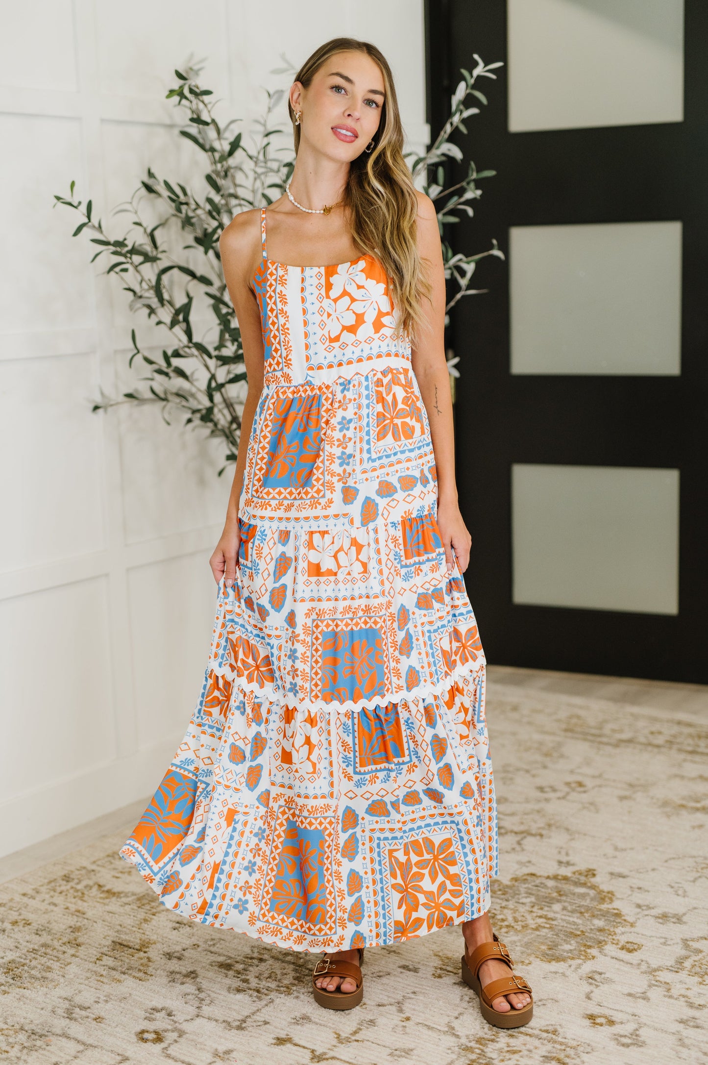 PREORDER: Square Neck Contrast Detail Dress in Orange