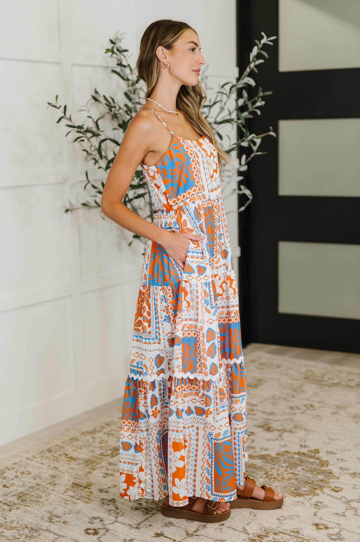 PREORDER: Square Neck Contrast Detail Dress in Orange